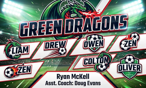GREEN DRAGONS Soccer AI-generated Team Banner