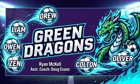 GREEN DRAGONS Soccer AI-generated Team Banner