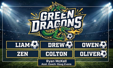 GREEN DRAGONS Soccer AI-generated Team Banner