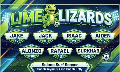 LIME LIZARDS Soccer AI-generated Team Banner