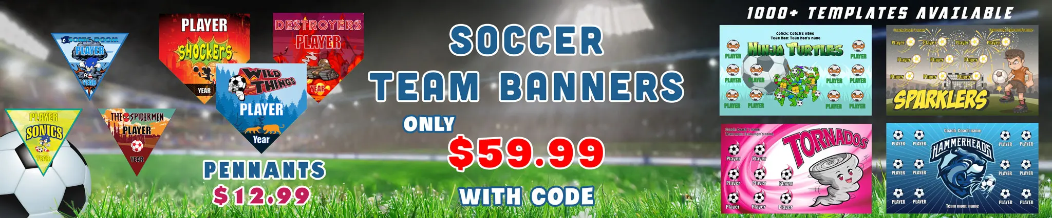 Custom team banners for baseball, softball, and soccer – Starting at $69.99 with free mini banners. Design your own with our online tool today!