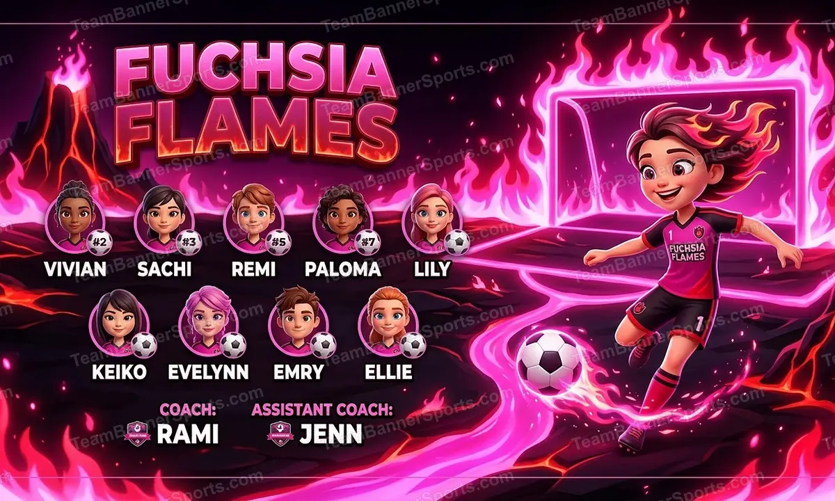 Fuchsia Flames soccer team banner created with AI