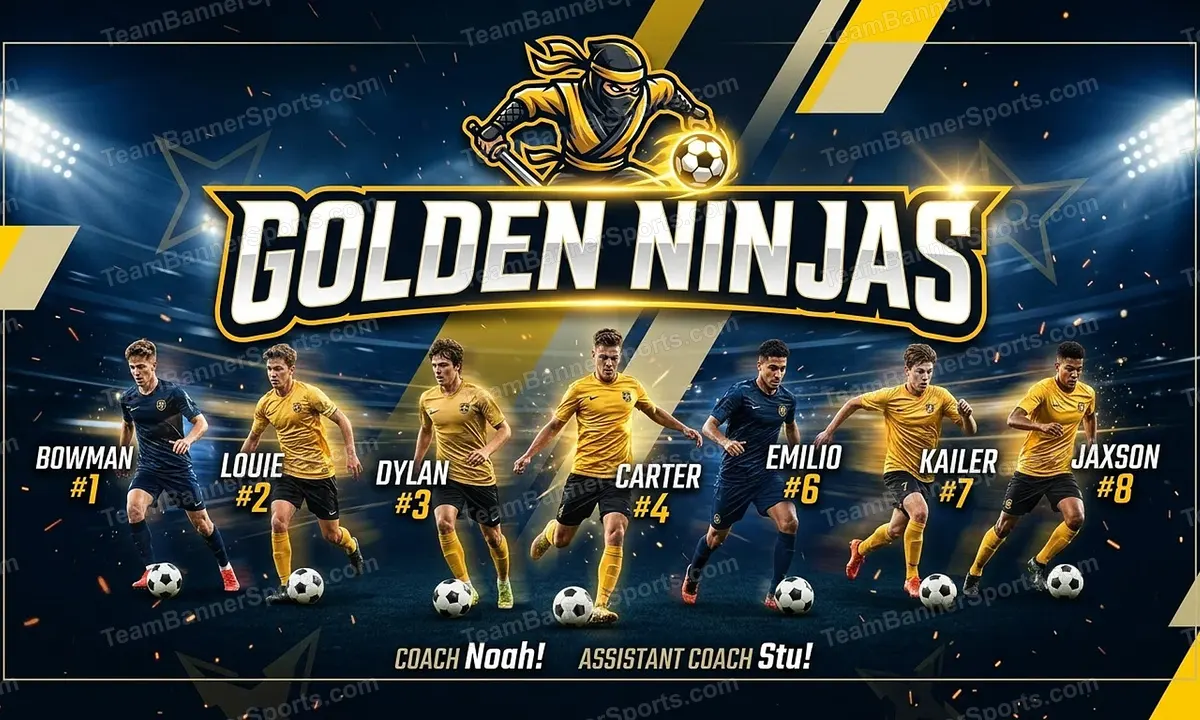 Golden Ninjas soccer team banner created with AI