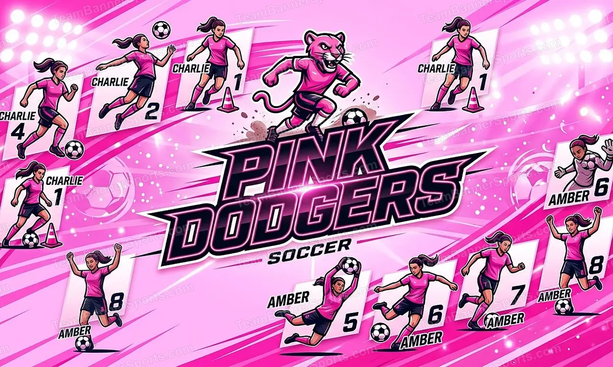 Pink Dodgers soccer team banner created with AI