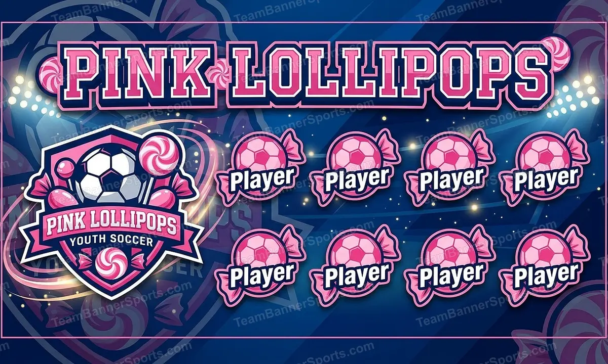 Pink lollipops soccer team banner created with AI