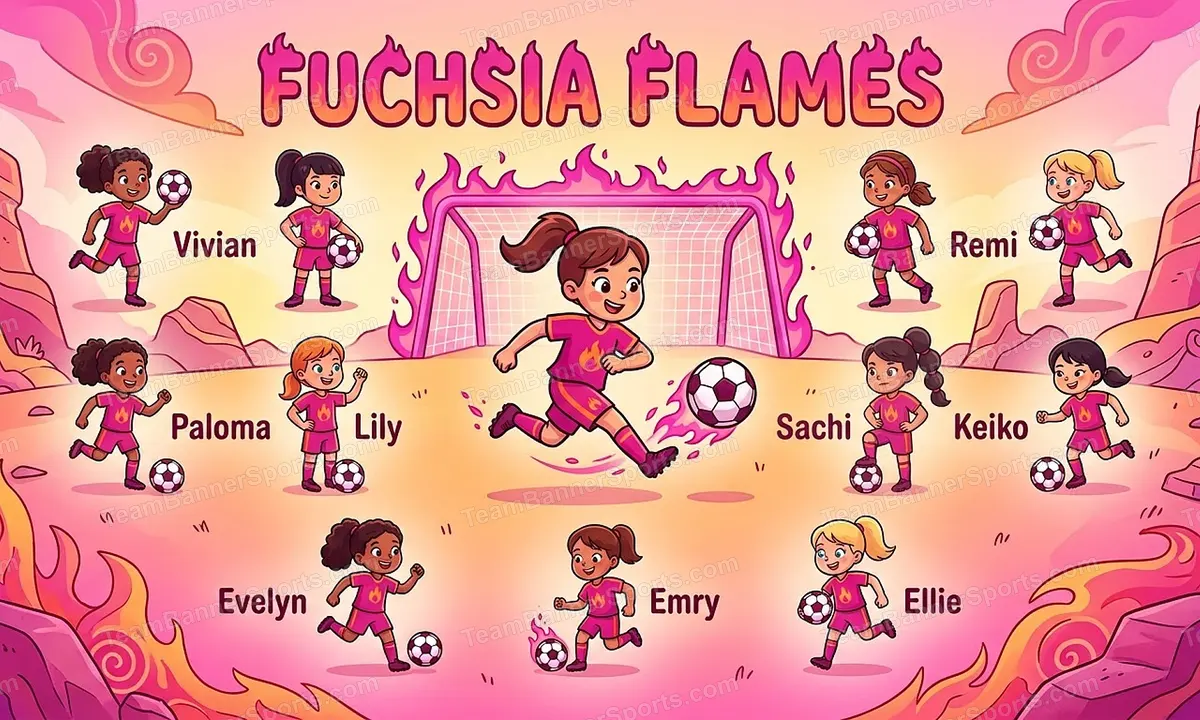 Fuchsia Flames soccer team banner created with AI