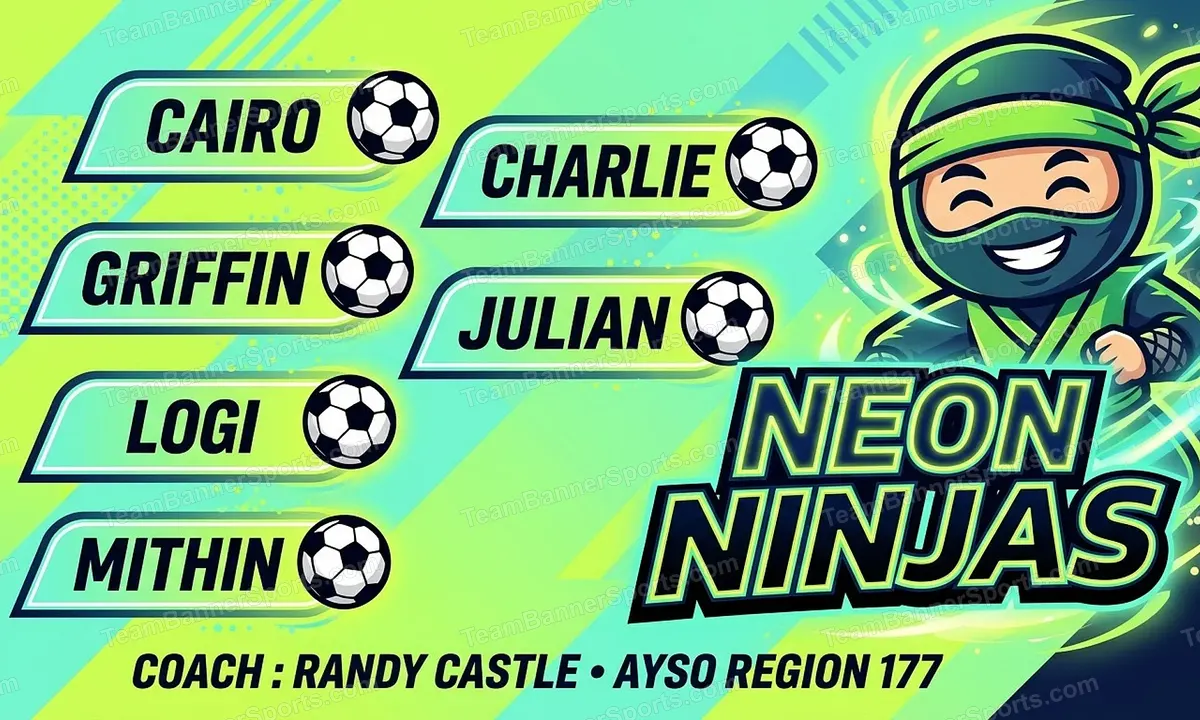 Neon Ninjas soccer team banner created with AI