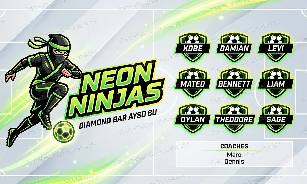 Neon Ninjas soccer team banner created with AI