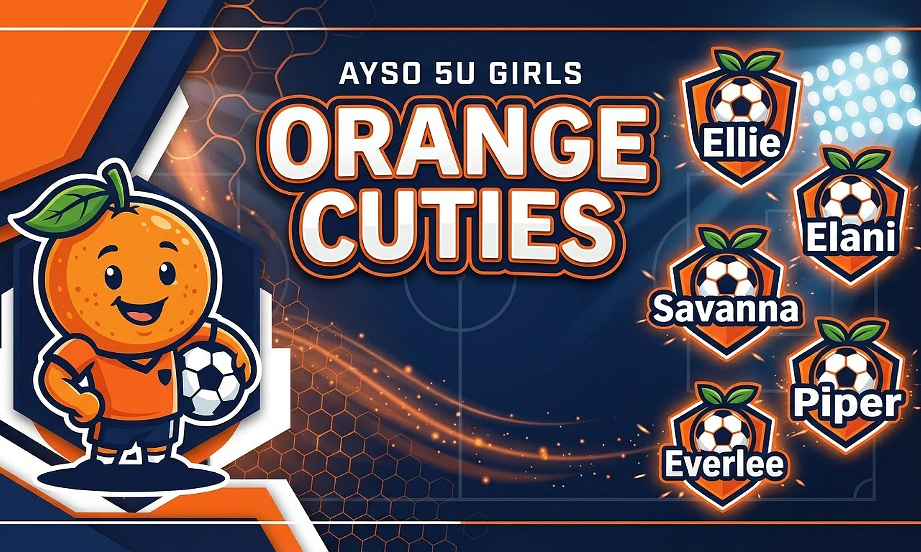 Orange Cuties soccer team banner created with AI