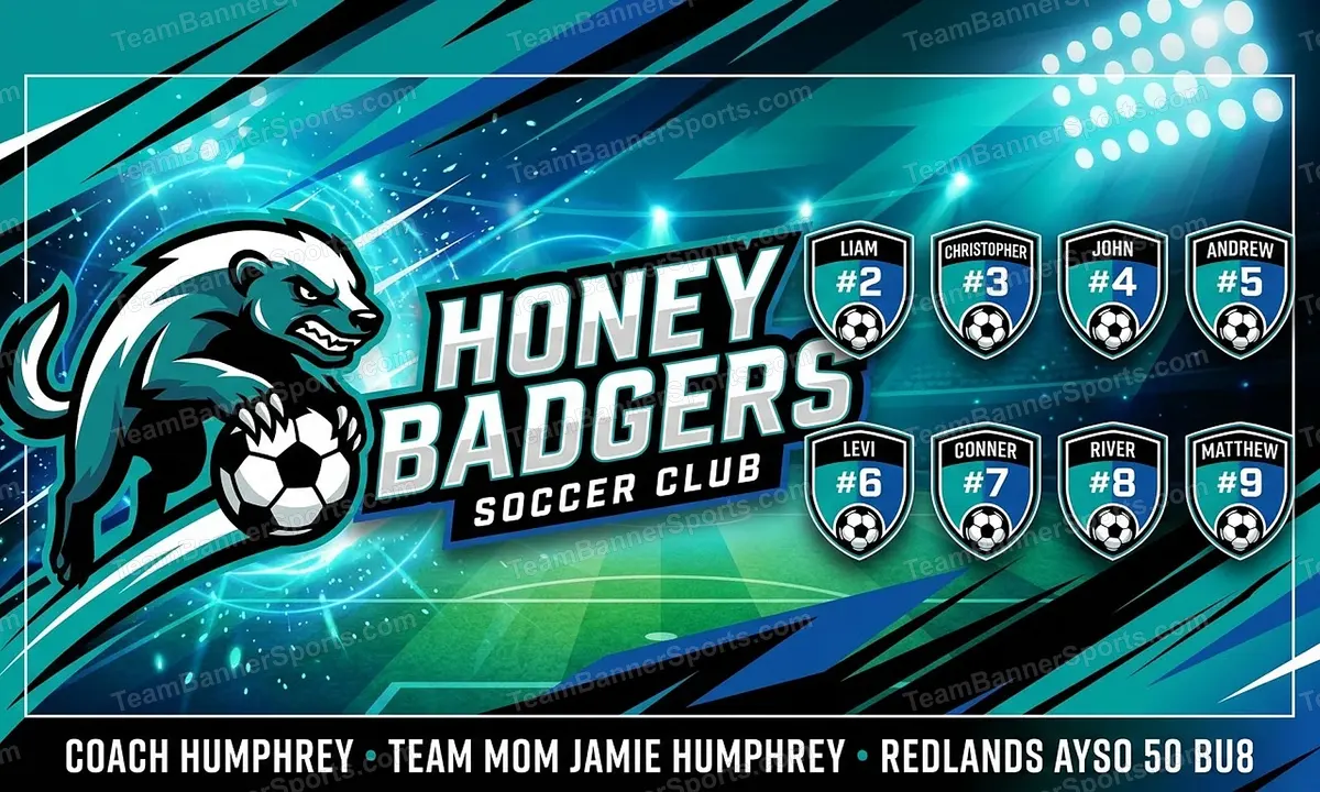 Honey Badgers soccer team banner created with AI