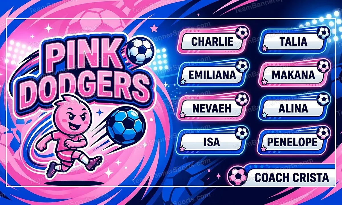 Pink Dodgers soccer team banner created with AI