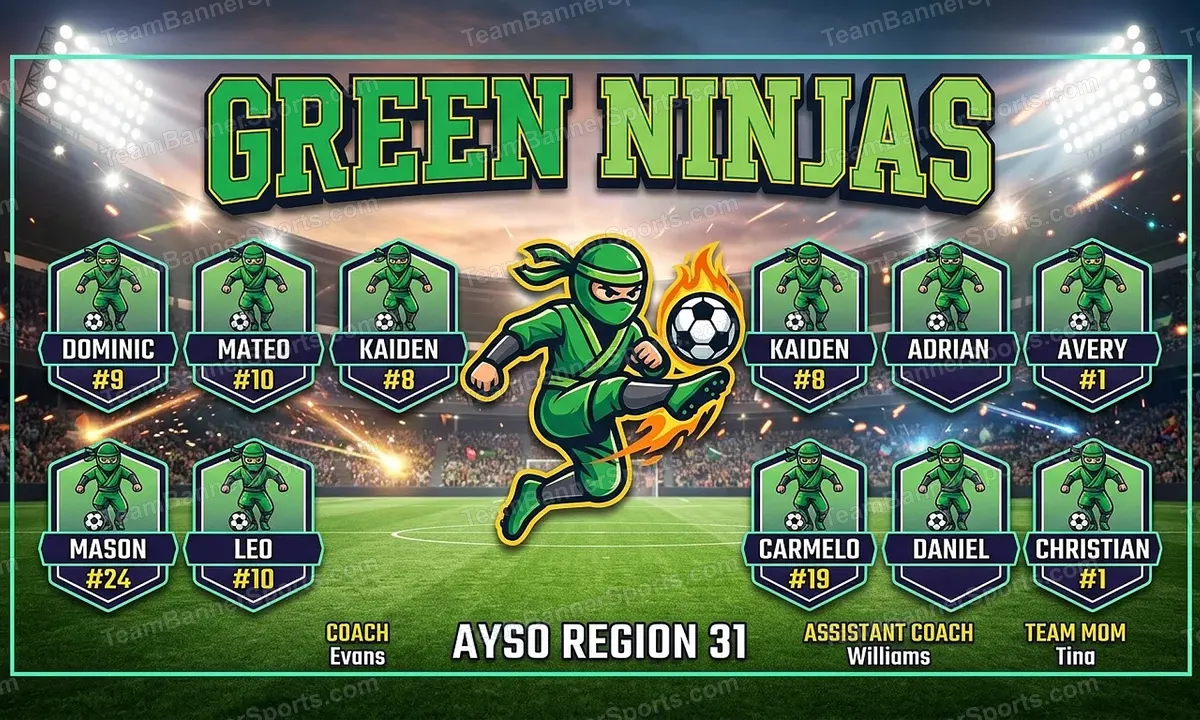 Green Ninjas soccer team banner created with AI