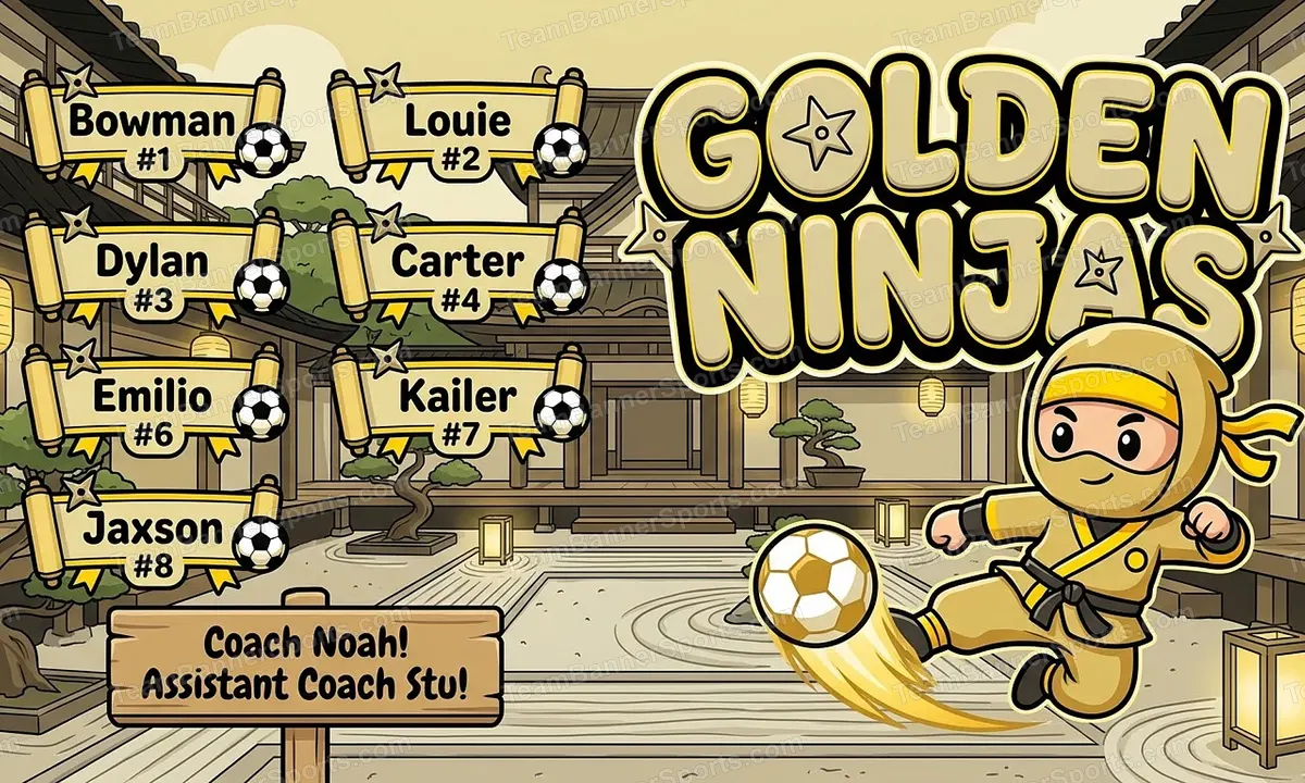 Golden Ninjas soccer team banner created with AI