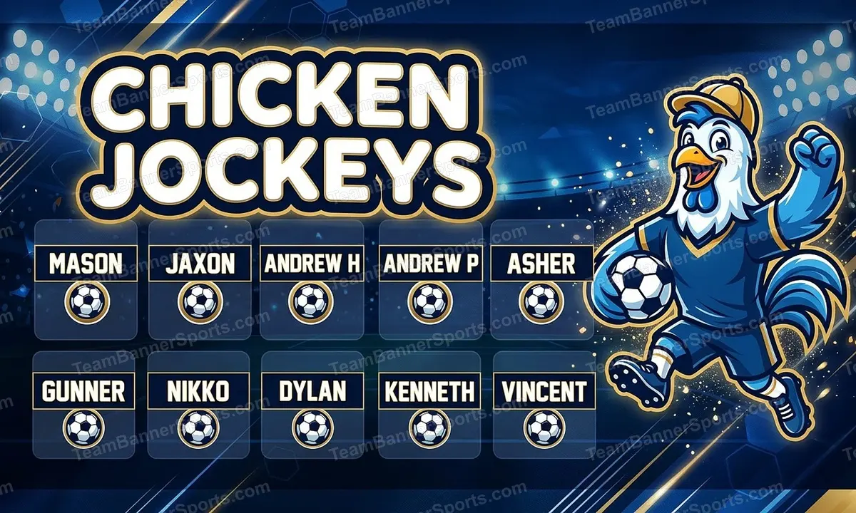 Chicken Jockeys soccer team banner created with AI