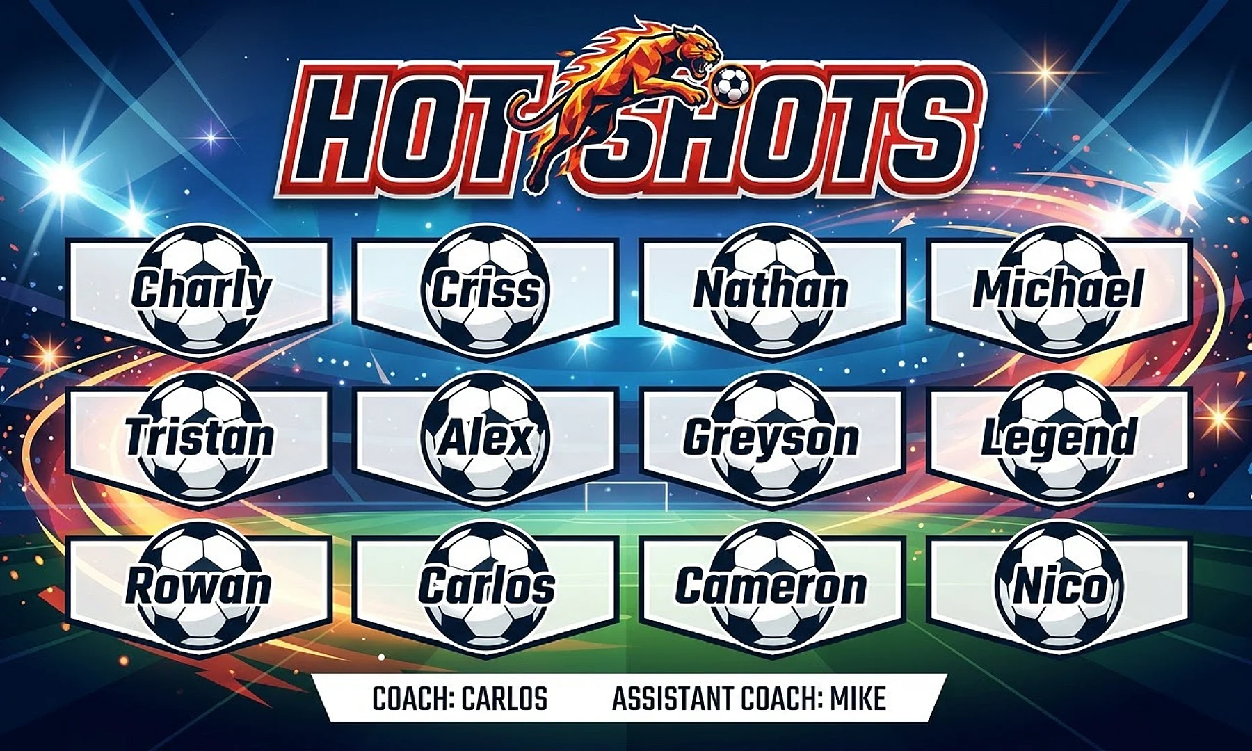 Hot Shots soccer team banner created with AI