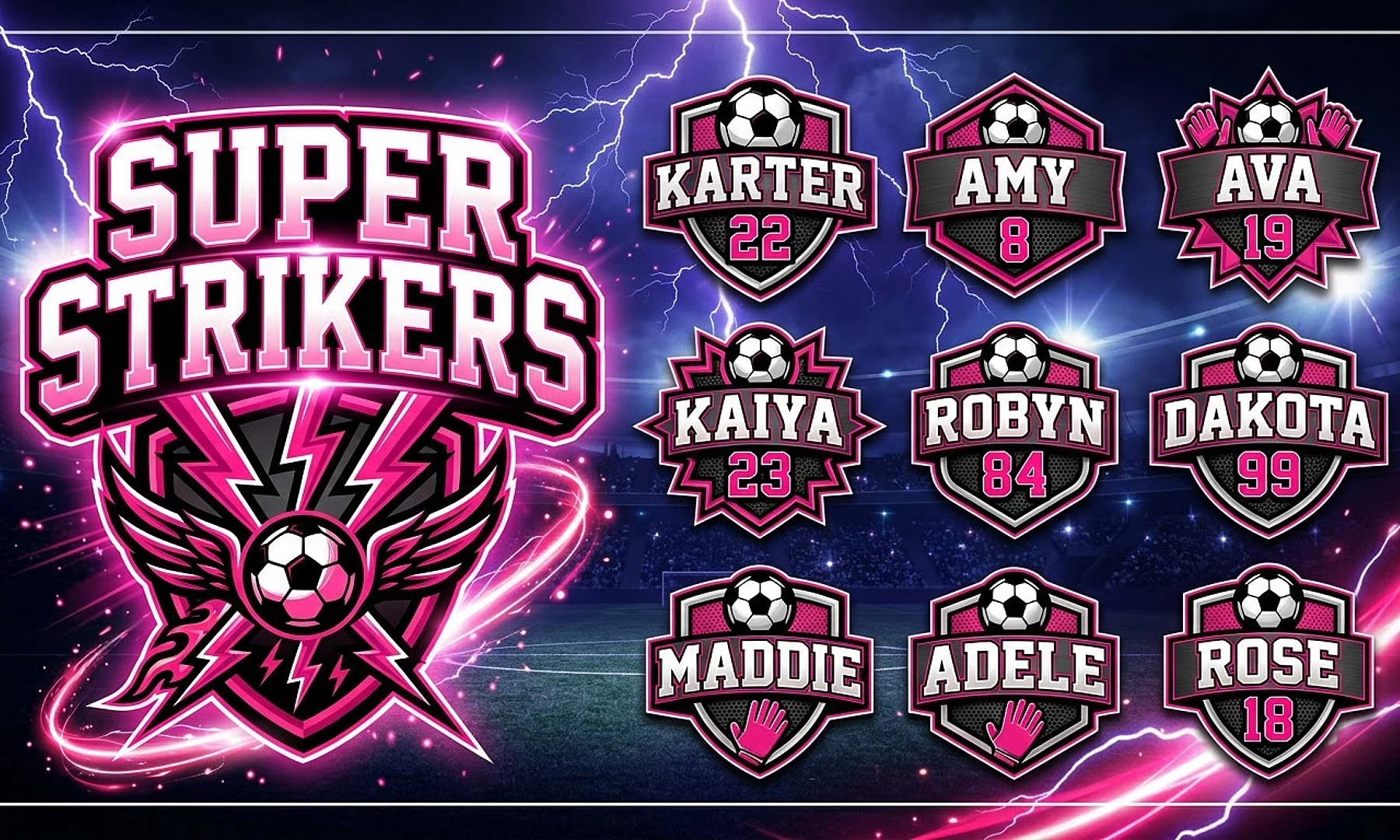 Super Strikers soccer team banner created with AI