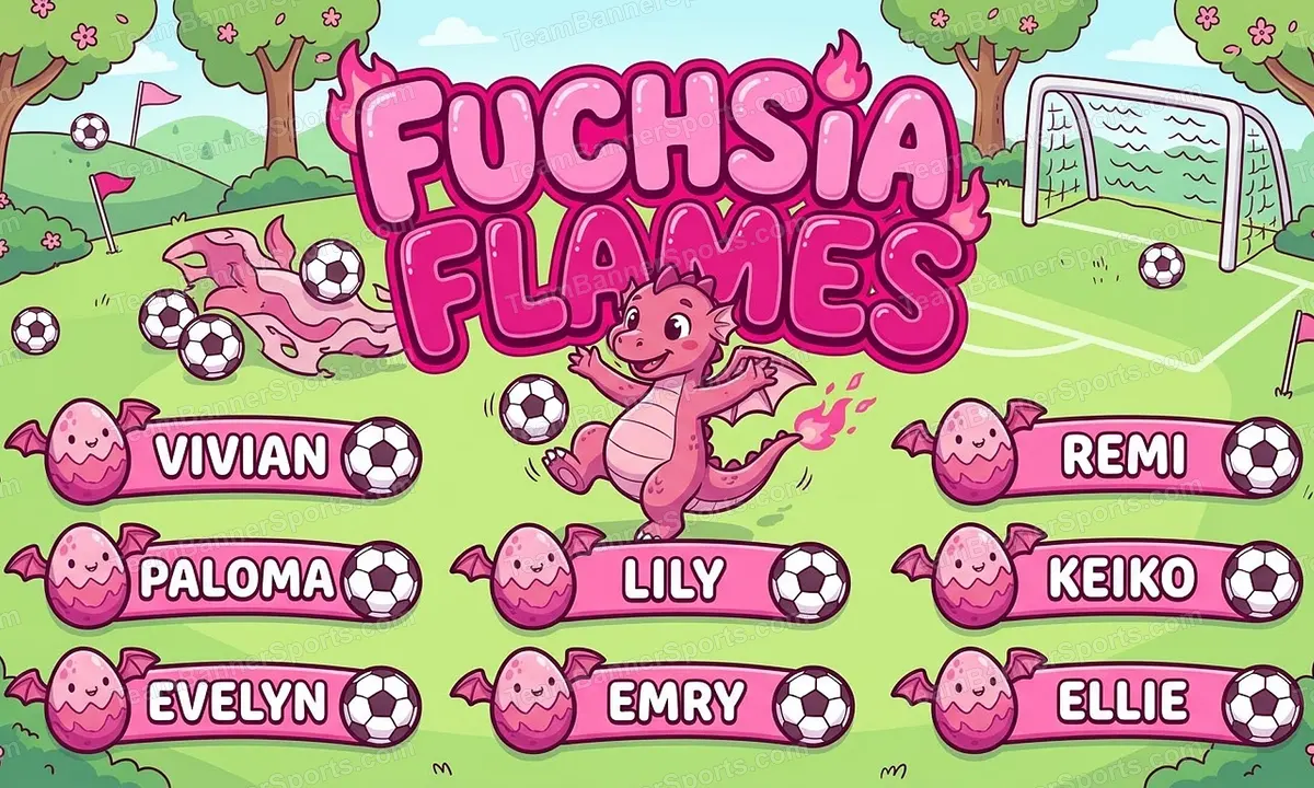 Fuchsia Flames soccer team banner created with AI