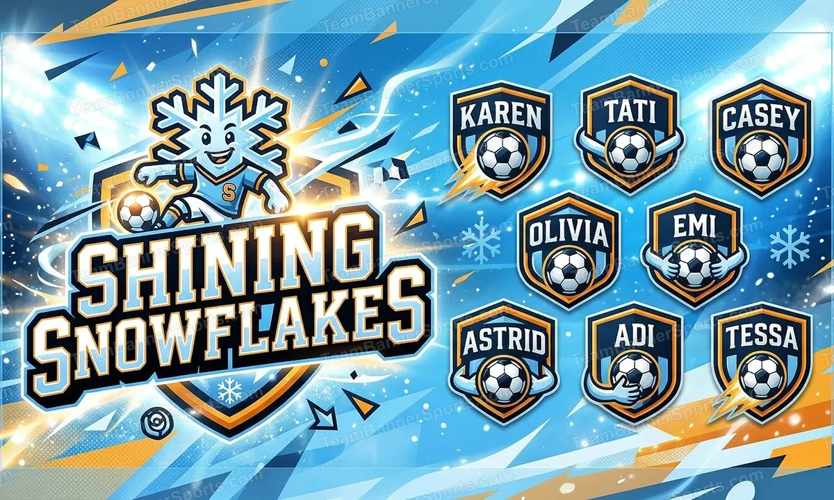 Shining snowflakes soccer team banner created with AI