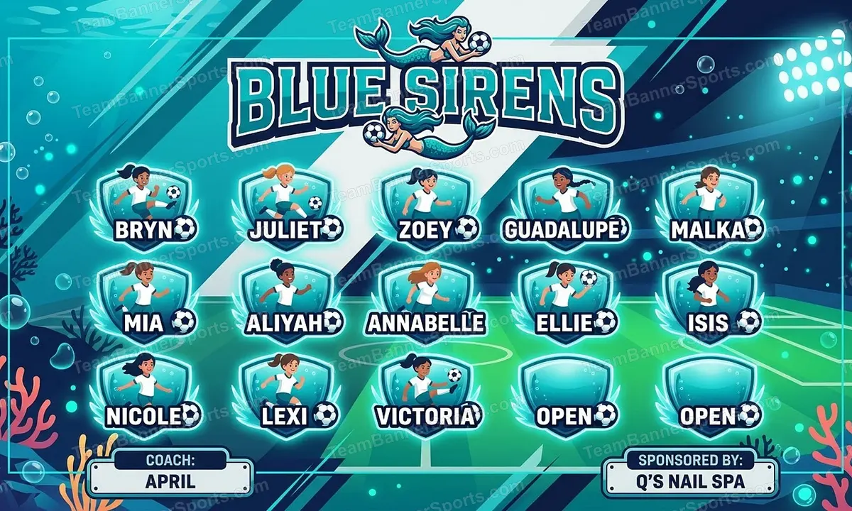 Blue Sirens soccer team banner created with AI