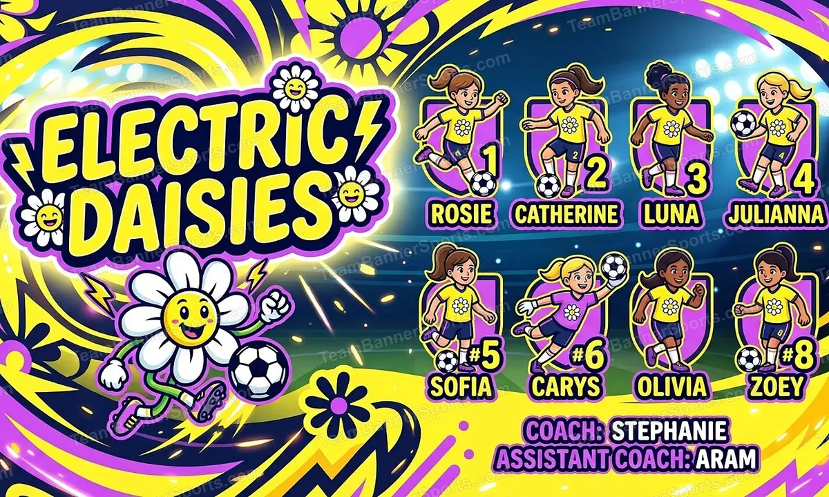 Electric Daisies soccer team banner created with AI