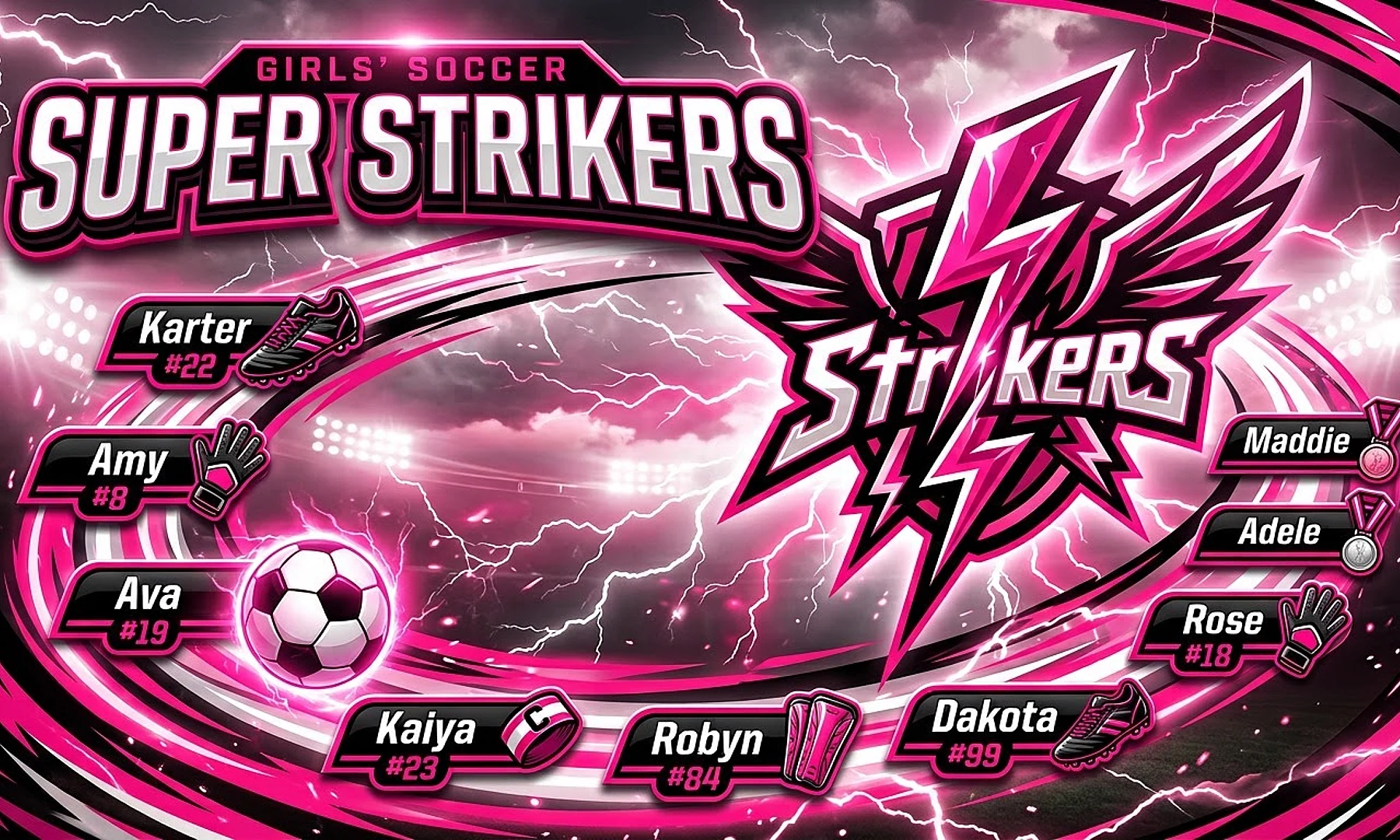 Super Strikers soccer team banner created with AI