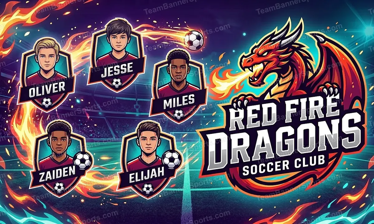 Red Fire Dragons soccer team banner created with AI