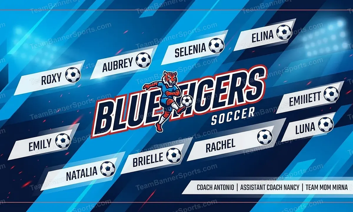 Blue Tigers soccer team banner created with AI