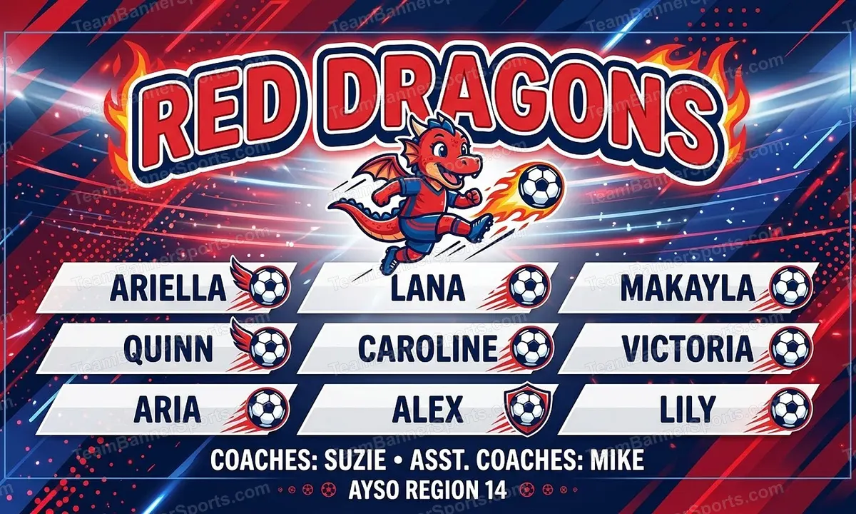 Red Dragons soccer team banner created with AI