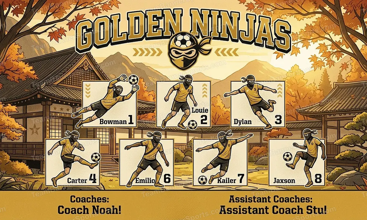 Golden Ninjas soccer team banner created with AI