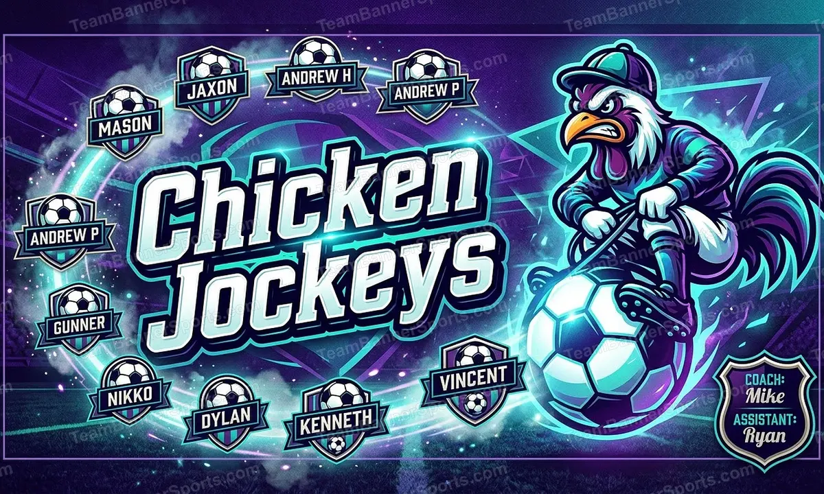 Chicken Jockeys soccer team banner created with AI