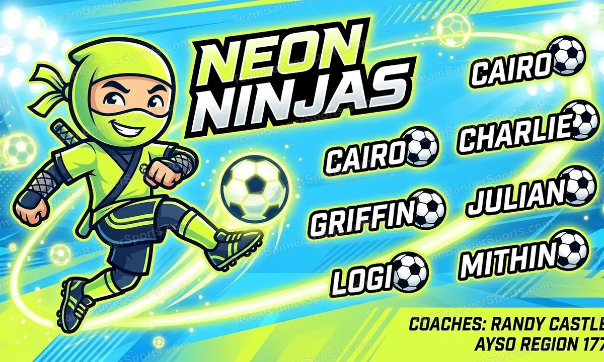 Neon Ninjas soccer team banner created with AI