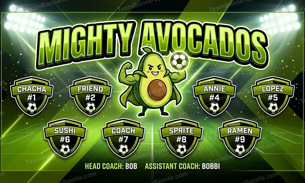 Mighty Avocados soccer team banner created with AI