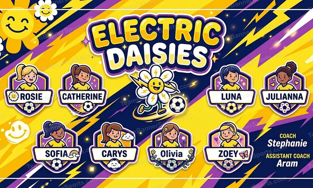 Electric Daisies soccer team banner created with AI