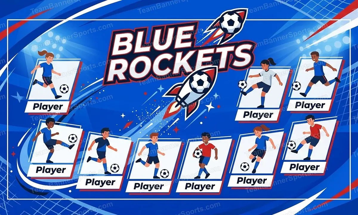 Blue Rockets soccer team banner created with AI