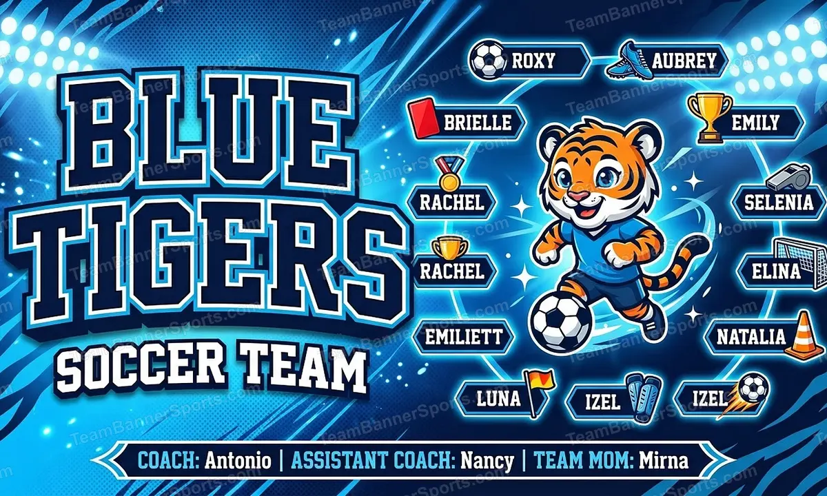 Blue Tigers soccer team banner created with AI