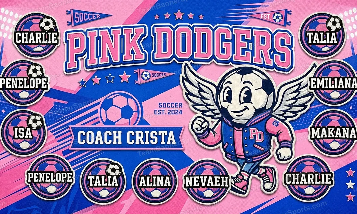 Pink Dodgers soccer team banner created with AI