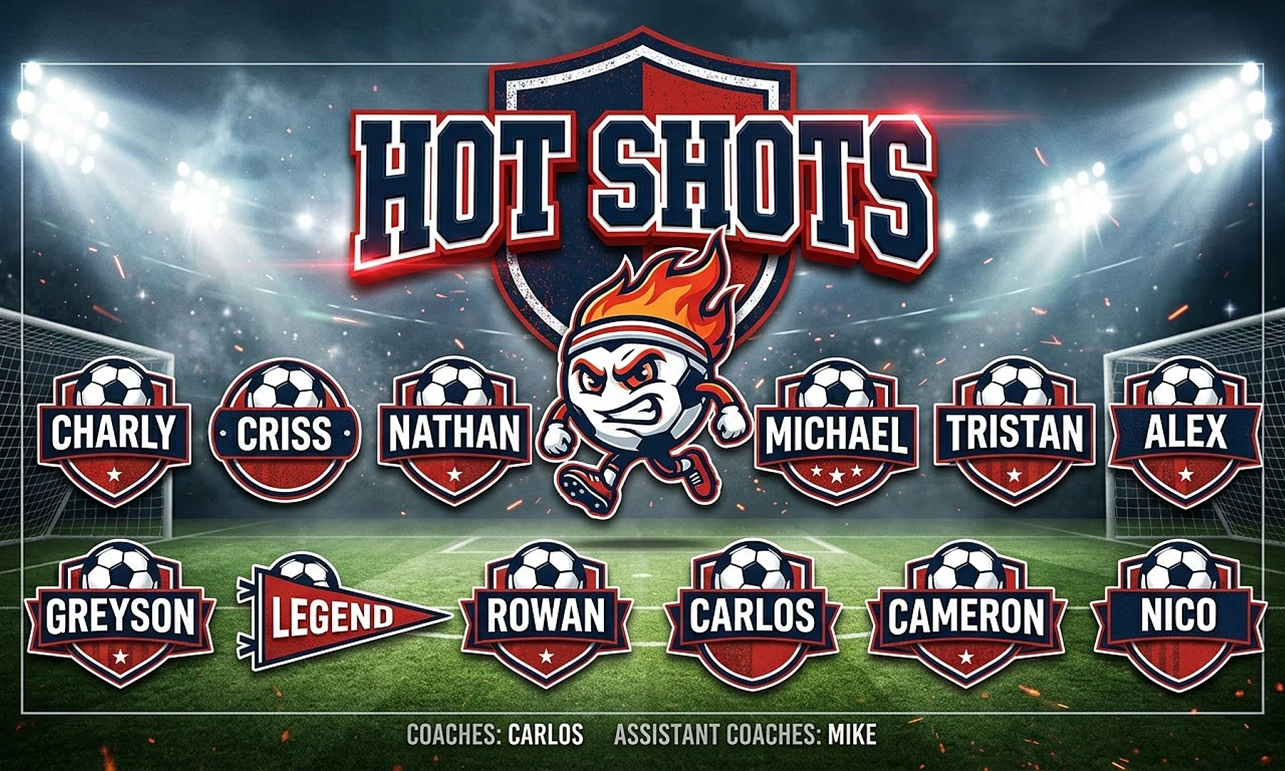 Hot Shots soccer team banner created with AI