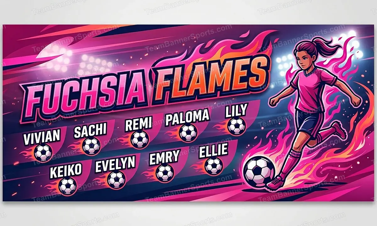 Fuchsia Flames soccer team banner created with AI