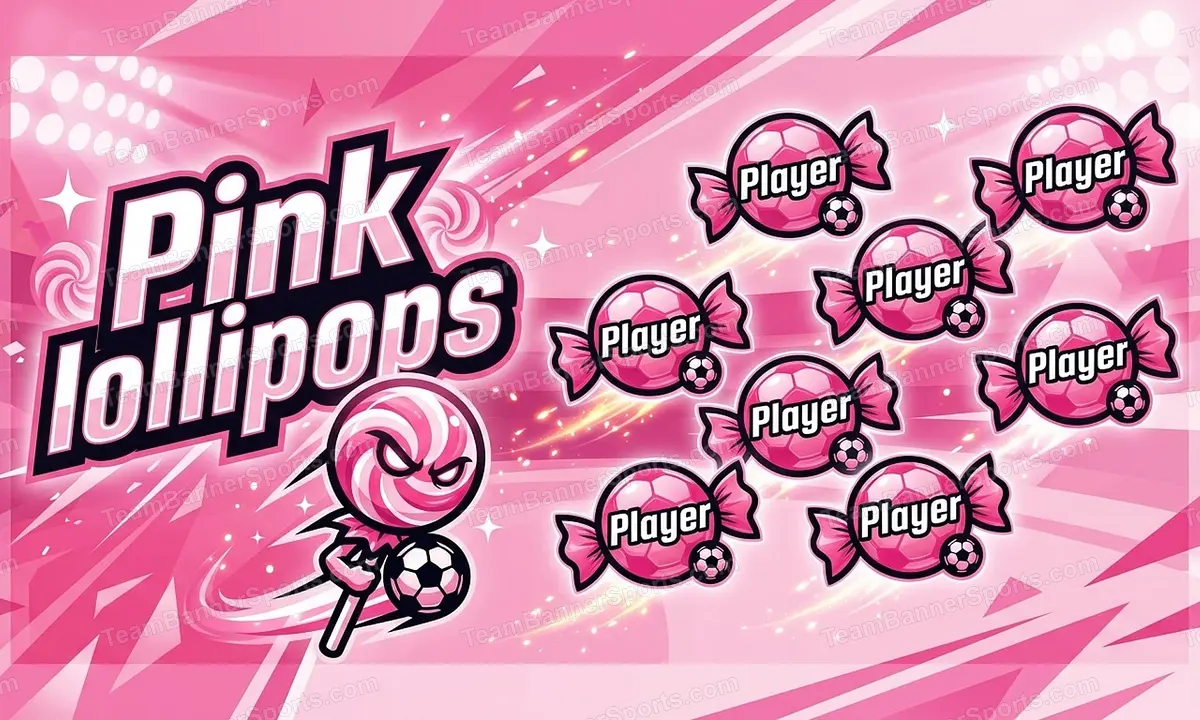Pink lollipops soccer team banner created with AI