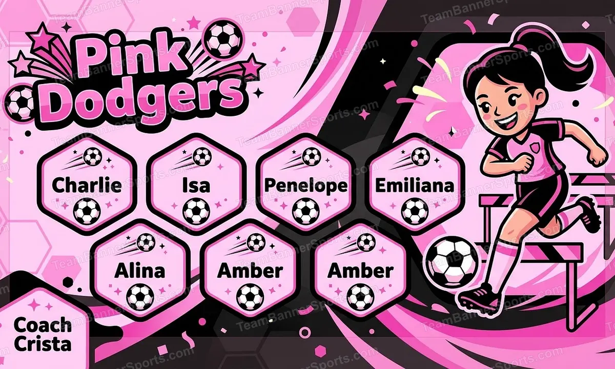 Pink Dodgers soccer team banner created with AI