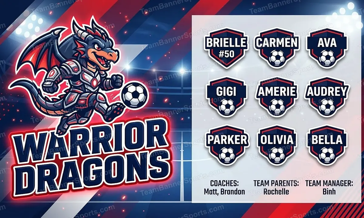 Warrior Dragons soccer team banner created with AI