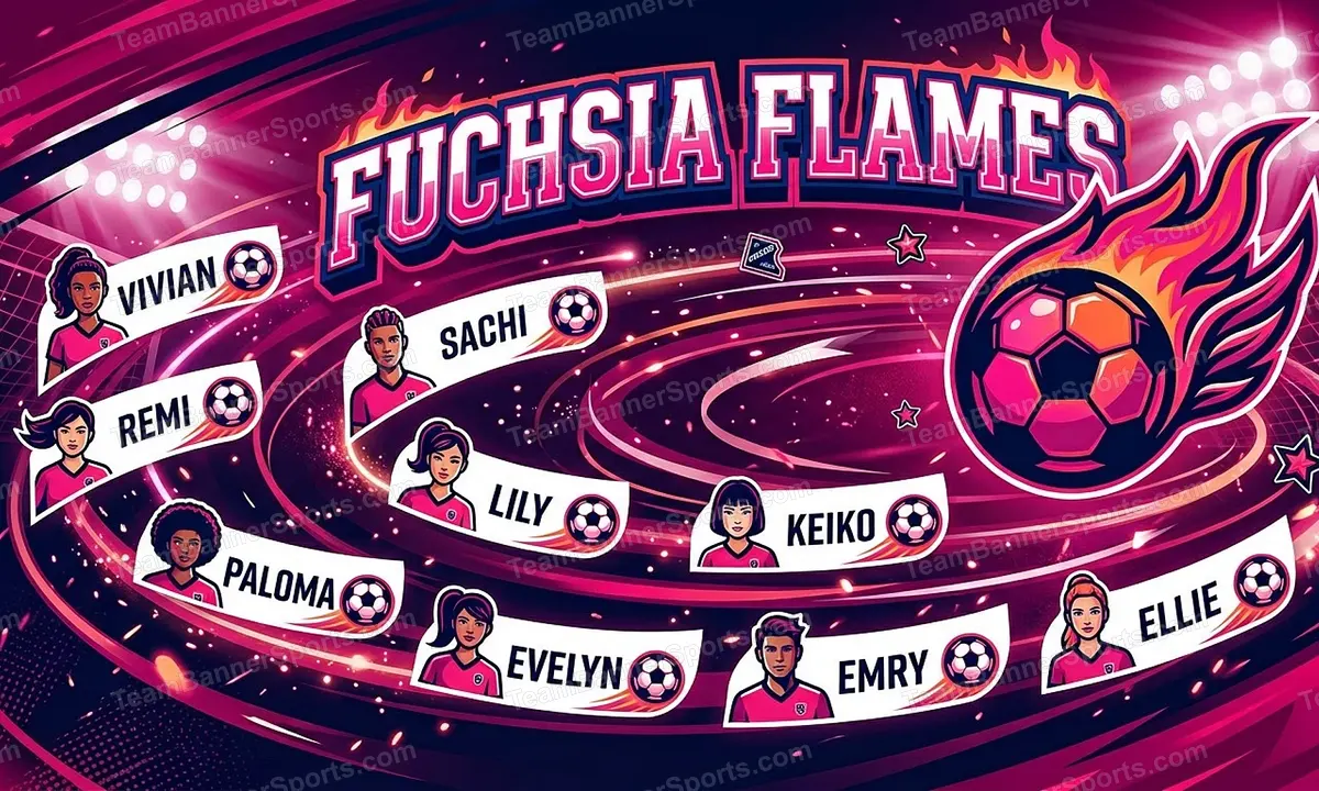 Fuchsia Flames soccer team banner created with AI