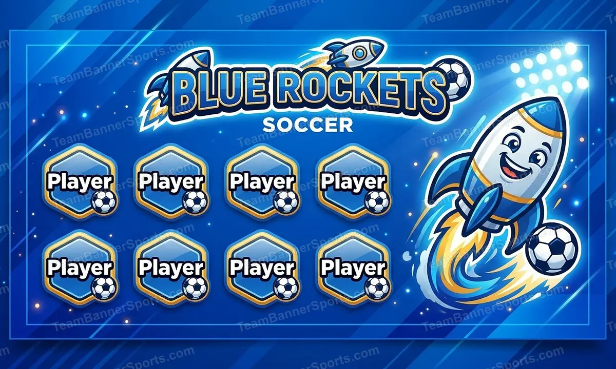 Blue Rockets soccer team banner created with AI
