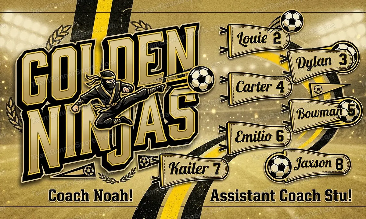 Golden Ninjas soccer team banner created with AI