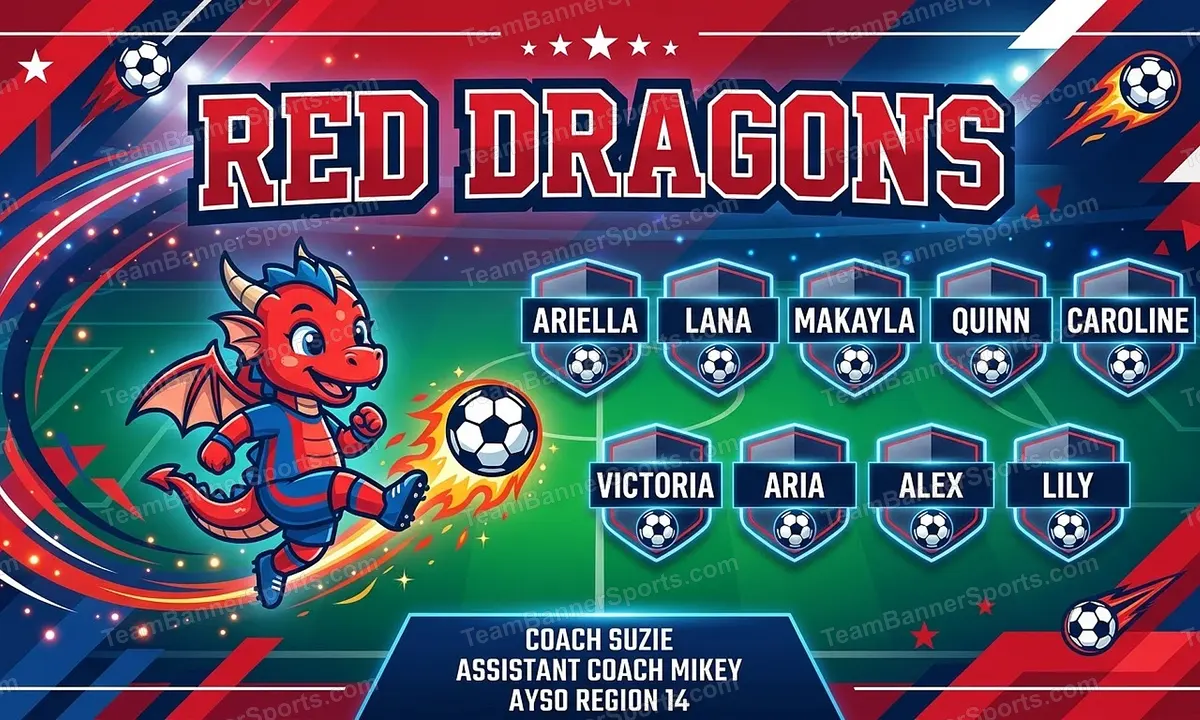 Red Dragons soccer team banner created with AI