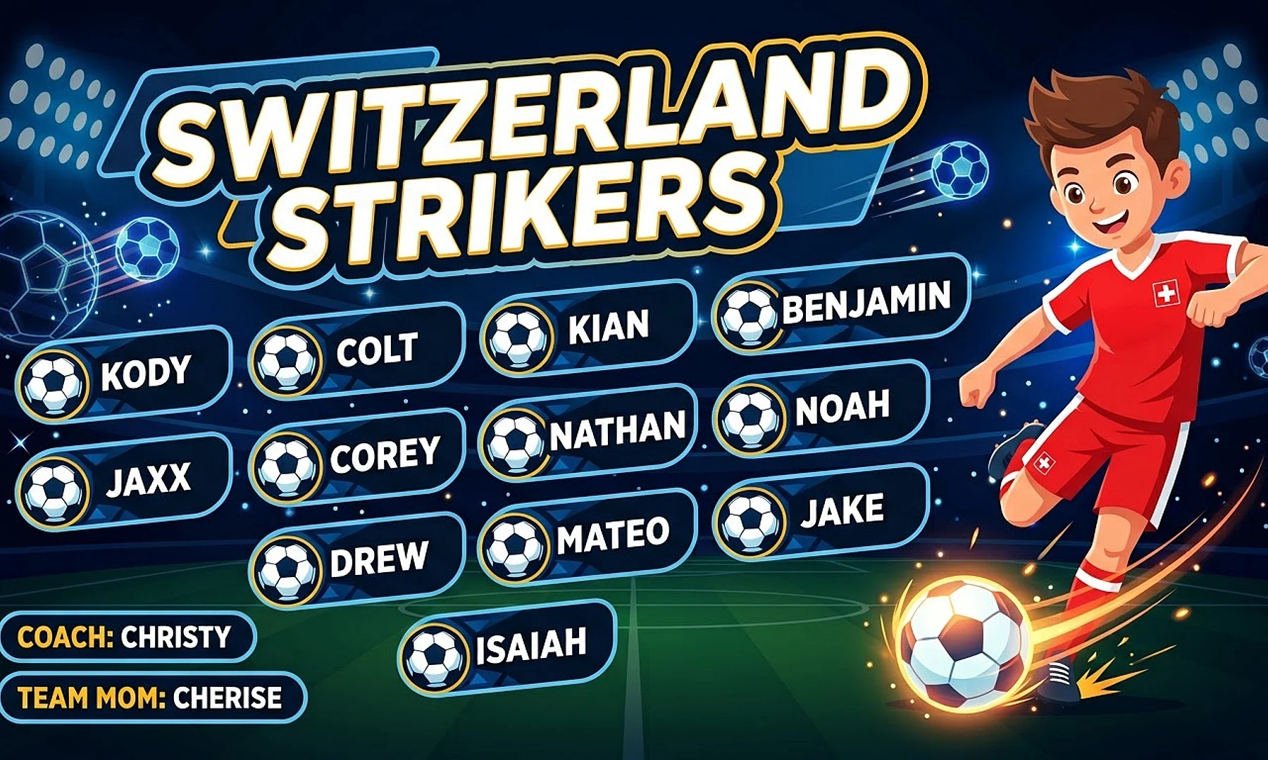 Switzerland Strikers soccer team banner created with AI