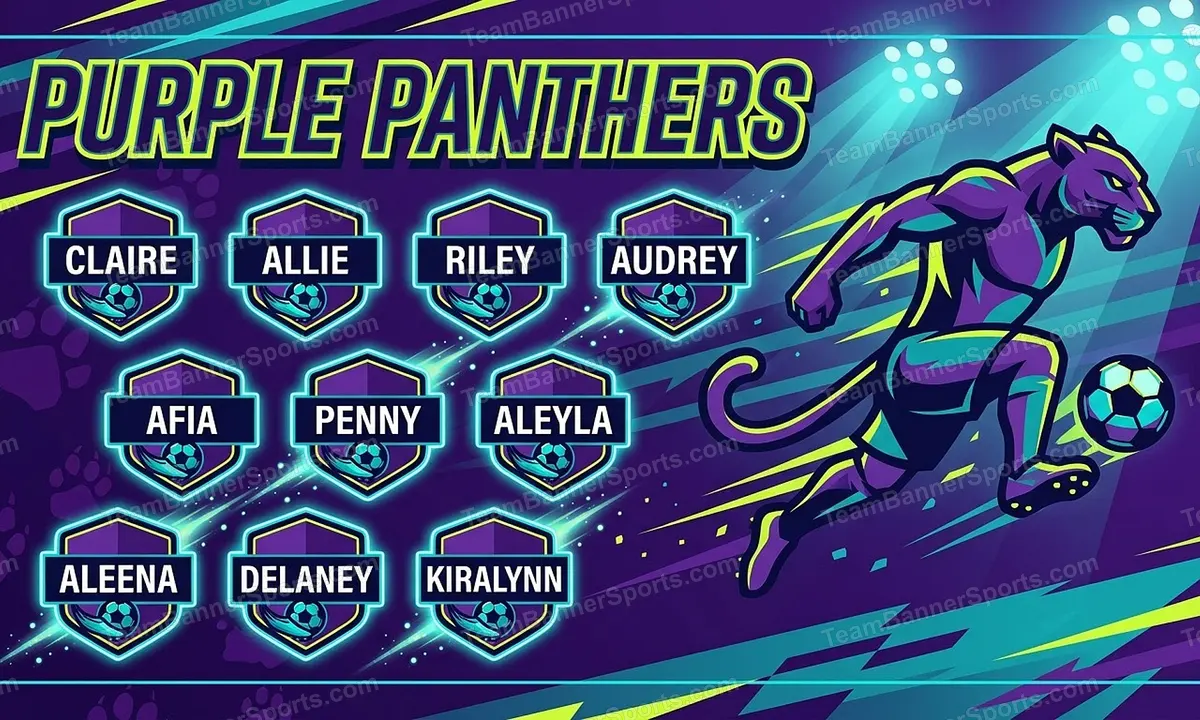 Purple Panthers soccer team banner created with AI