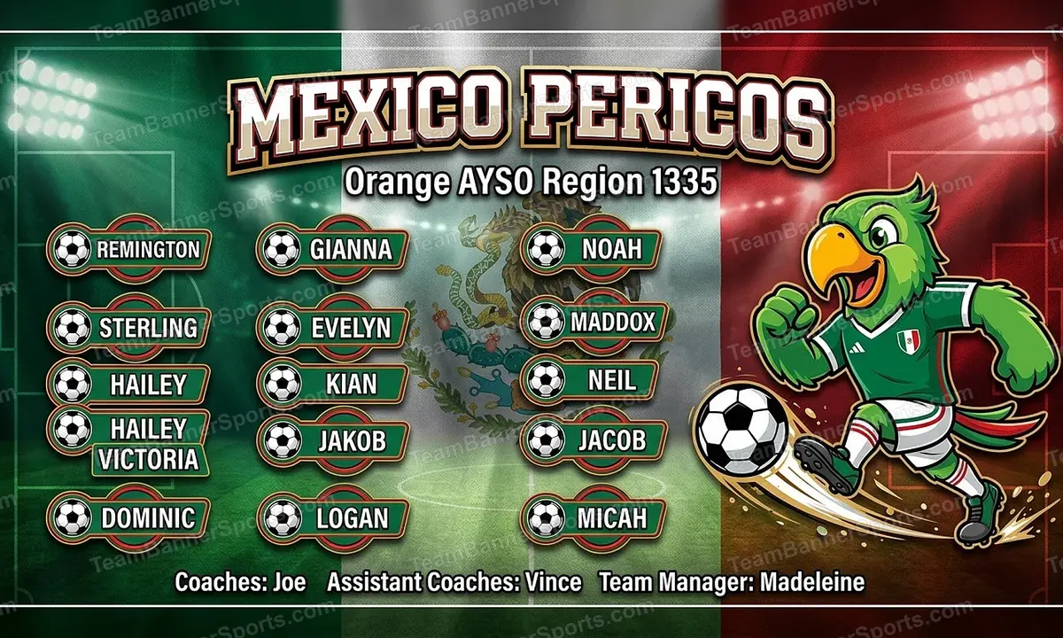 Mexico Pericos soccer team banner created with AI