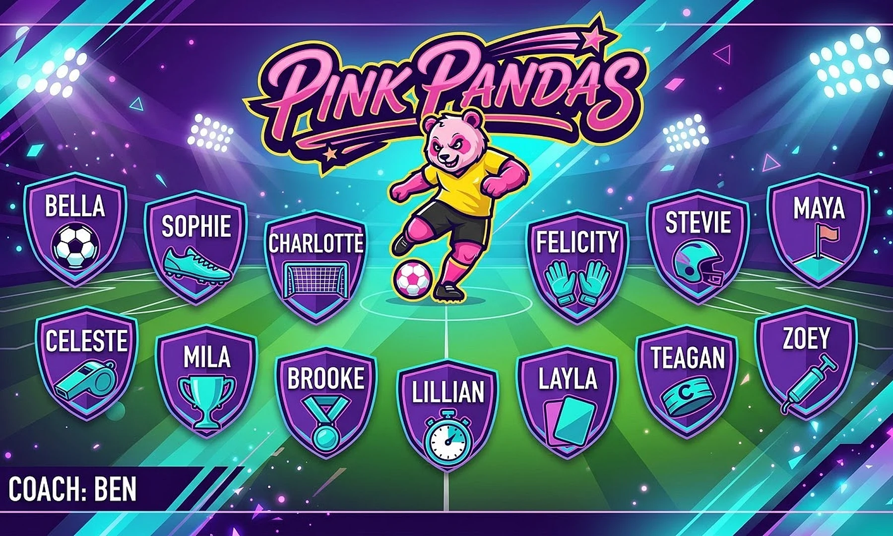 Pink Pandas soccer team banner created with AI