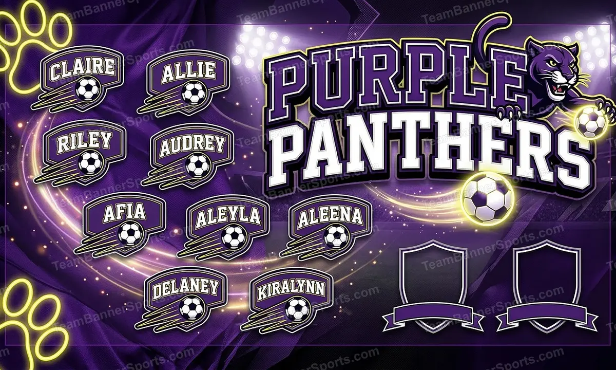 Purple Panthers soccer team banner created with AI